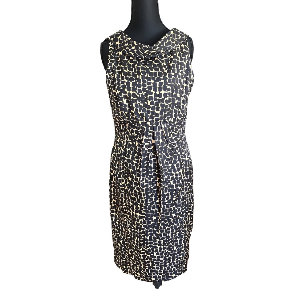 Donna Ricco 100% Silk Cowl Neck Sleeveless Dress Black Tan Gold Size 6‎